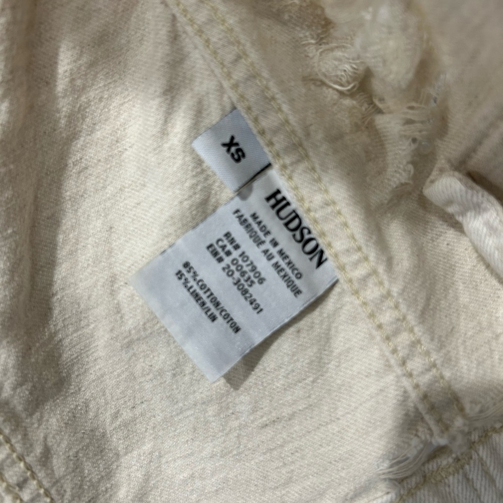 Hudson Garrison Distressed Cropped Denim Jacket Cream Linen Blend White Size xs - Picture 6 of 7